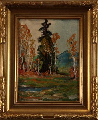 Autumn Trees, Henri Moser, 12” X 16,” oil on board